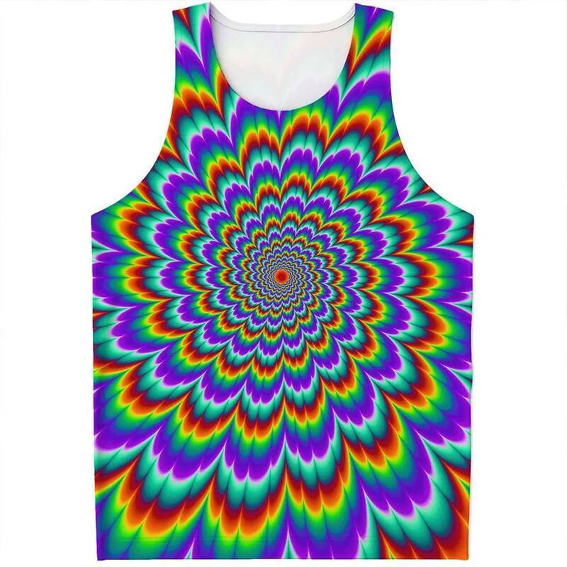 Thời Trang Trừu Tượng Dizzy 3d In Hình Tank Top Nam Quang Học Họa Tiết Ảo Ảnh Áo Thun Mùa Hè Đường P