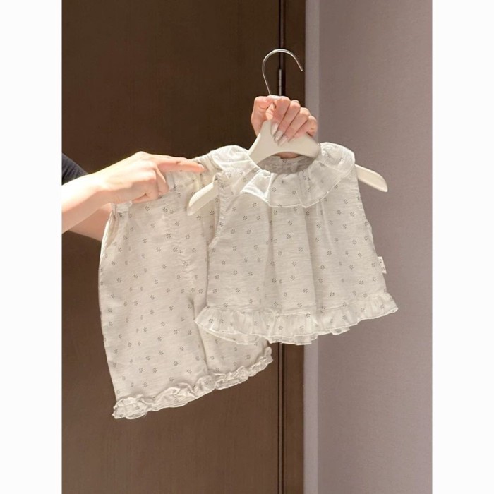 Girls Suit Baby Doll Collar Clothes Children's Clothes Little Girl Floral Two-piece Set