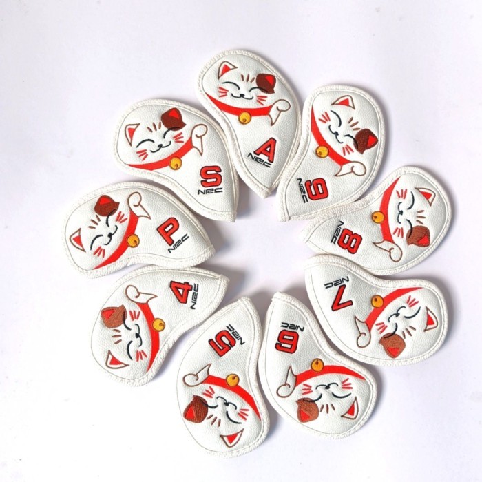 Golf Iron Cover Club Cap Cover Golf Lucky Cat Thêu Sắt Bảo Vệ 9 Cái / bộ Vỏ Câu Lạc Bộ Chống Thấm Nư