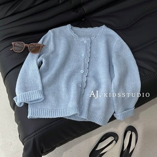 TIINGXUYU Xuân Thu Phiên Bản Hàn Quốc Thời Trang Trẻ Em Đơn Giản Khâu Ren Tất Cả Trận Đấu Áo Len Dệt Kim Áo Len Mỏng Thời Trang