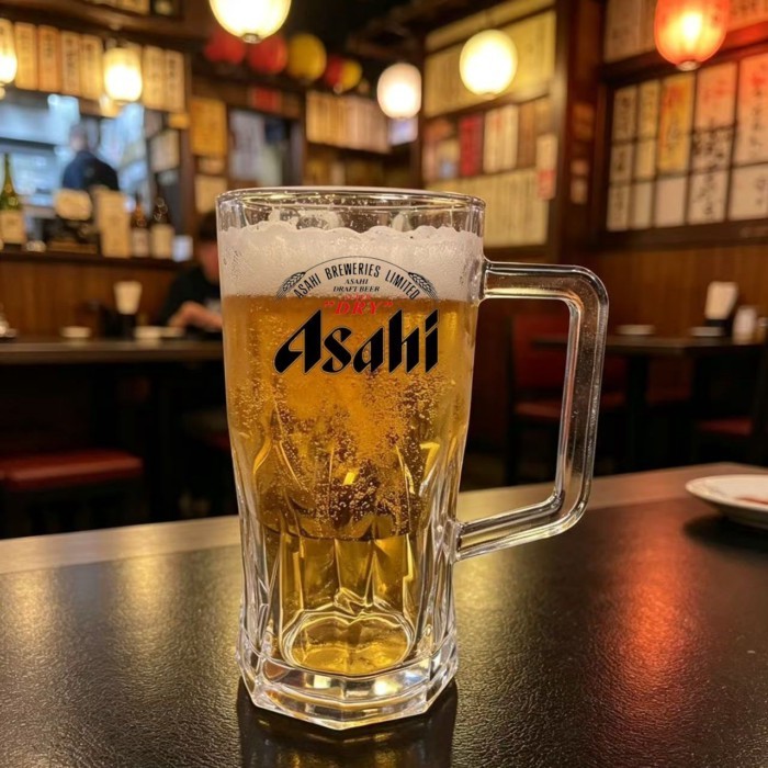 Asahi Asahi cốc bia gia dụng dày có tay cầm bia tươi thương mại cốc thủy tinh dung tích lớn Logo th