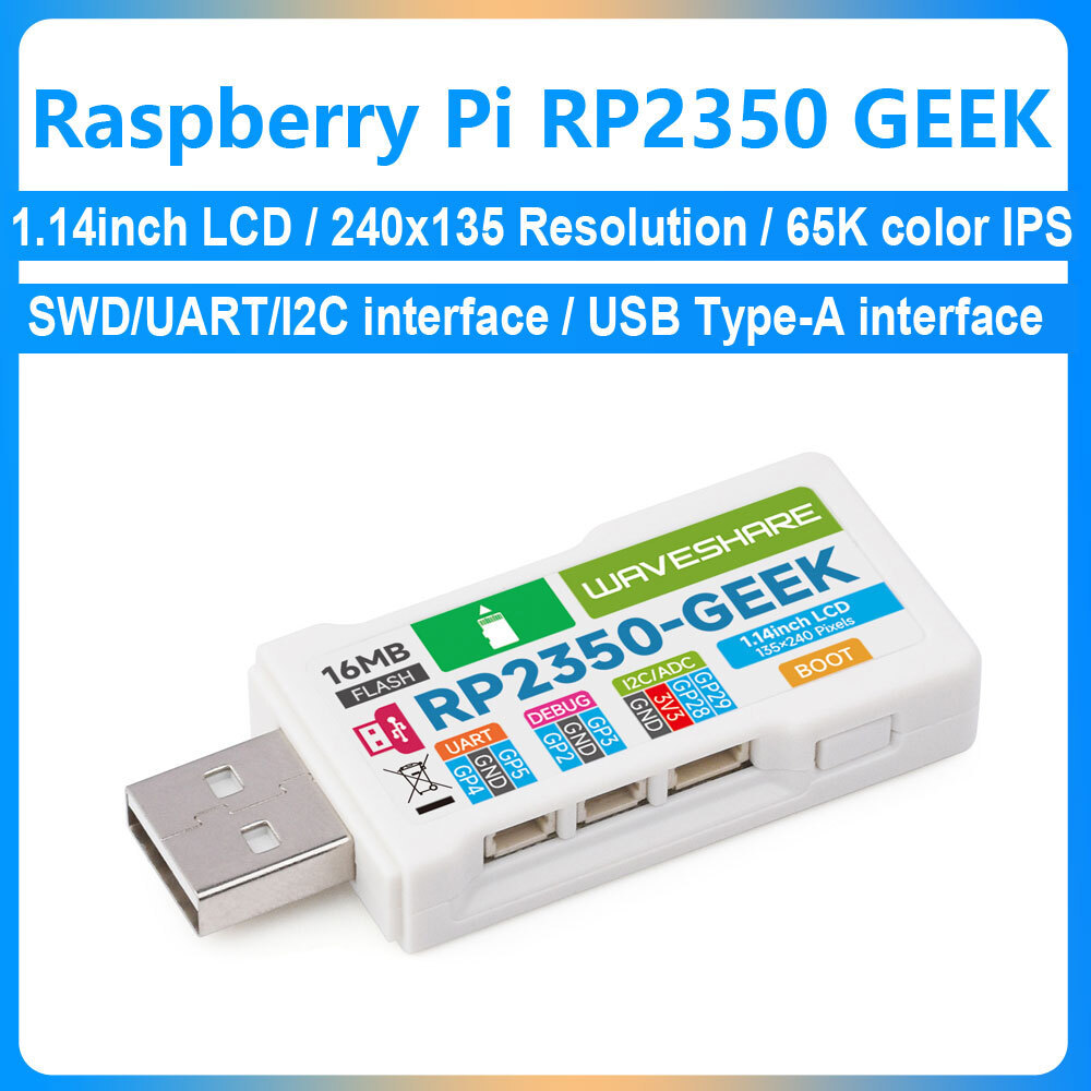 Raspberry Pi Pico 2 RP2350 GEEK RP2350A chip 1.14 inch LCD 240x135 Độ phân giải 65K màu SWD / UART /