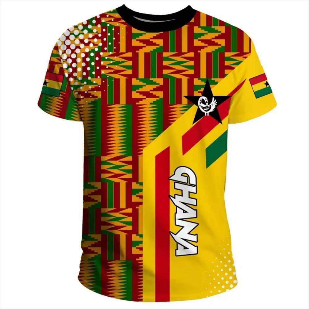 2026 Ghana Chia Kente Bộ Lạc Đá Áo Cờ Bảng Ngôi Sao Đen Đại Bàng GHANA Văn Bản Xe Máy Tay Ngắn Quạt 