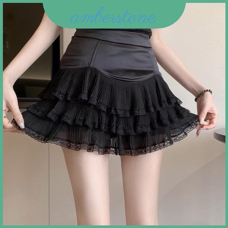 Váy ngắn sành điệu Femmes có viền xếp nếp và lò xo nhãn bên trong cho trang phục