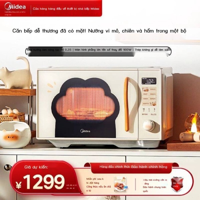 Lò vi sóng Midea Little Taste tích hợp chức năng nướng và chiên, lò hấp gia đình bằng thép không gỉ