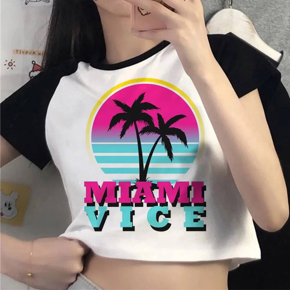 Miami Vice crop top nữ cutecore kawaii dạo phố mùa hè y2k top tees party y2k harajuku nhật bản