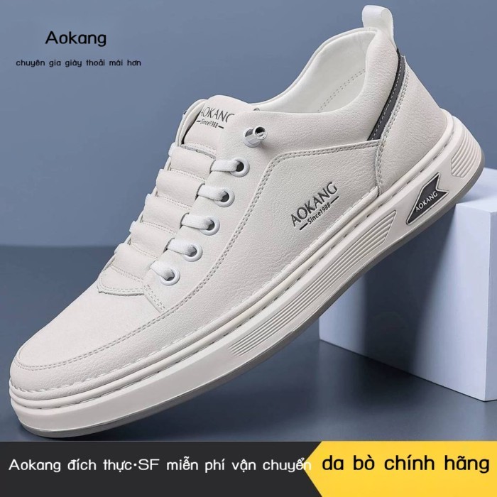 Giày Aokang chính hãng, mẫu mới, giày thể thao nam bằng da thật, thoải mái, thoáng khí, màu trắng,