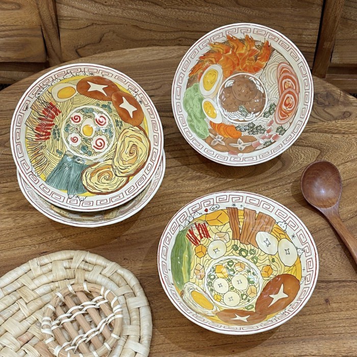 Japanese Cartoon Thick Fish Ball Ramen Bowl Ceramic Household Large-capacity Soup Bowl Noodle Bowl