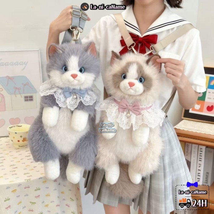 Meo meo, mô phỏng búp bê mèo mèo con thú nhồi bông sang trọng Ba lô đồ chơi quà tặng sinh nhật cho