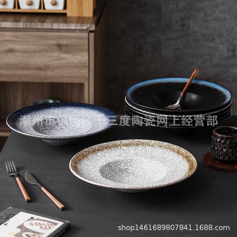 Mũ Rơm Đĩa Gốm Pasta Đĩa Nhà Hàng Cafe Phương Tây Đĩa Thực Phẩm UFO Dày Đĩa Súp Pasta Bát Salad Đĩa 