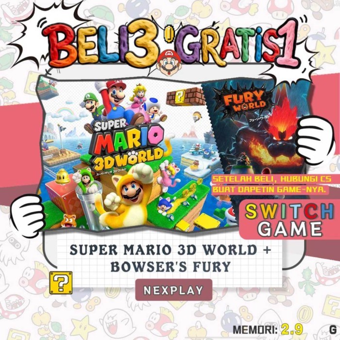 Trò chơi số-- Super Mario 3D World + Bowser's Fury Nintendo Switch BELI 3 MIỄN PHÍ 1