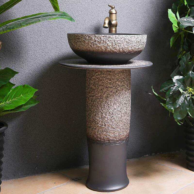 Chậu rửa mặt gốm sứ đặt sàn ban công, chậu rửa mặt nghệ thuật ngoài trời sân vườn, chậu rửa mặt sân 