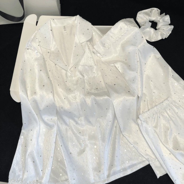 Ice Silk Starry Pajamas Women's Long Sleeve High-end Home Clothes Set
