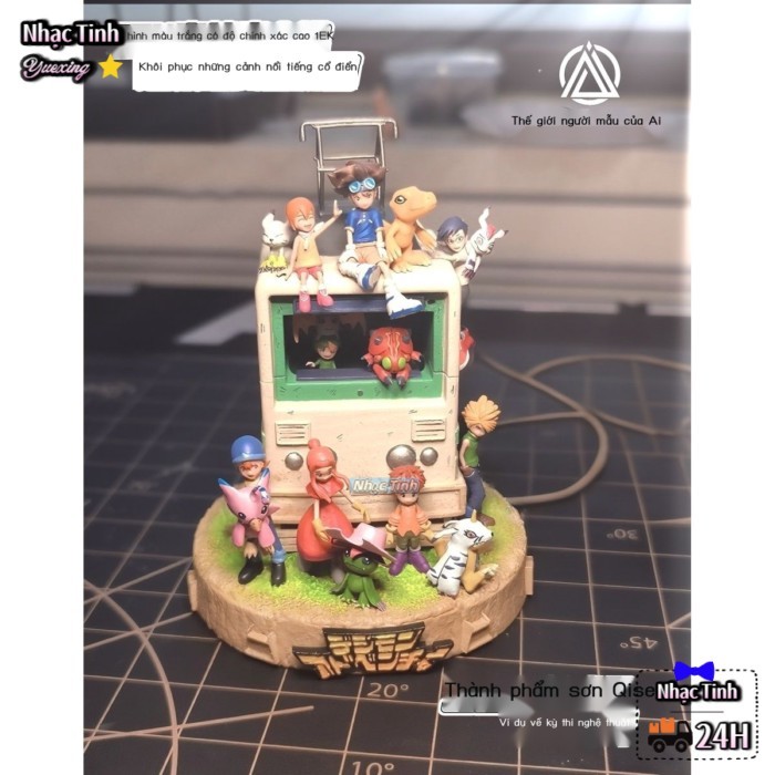 Cảnh mô hình thu nhỏ Chân dung gia đình Digimon Chuyến tàu Odaiba cảnh nổi tiếng In 3D có độ chính