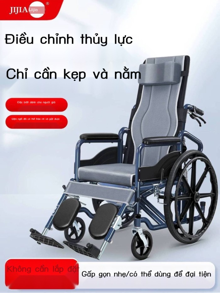 Xe lăn Jijia dành gấp gọn nhẹ, thích hợp trẻ gãy xương và liệt, cũng như cho người già, có thể ngả