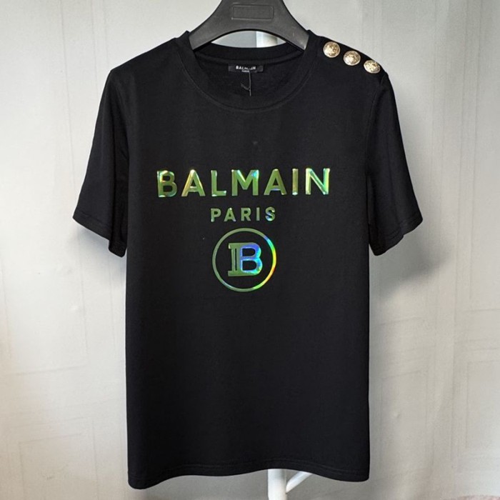 Balmain Vai Vàng Khóa Rời Balmain Áo Thun Laser Bal Màu Chính Kim Sa Lấp Lánh Cùng Phong Cách Tay Ng