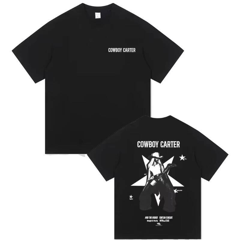 Beyonce Cowboy Carter Graphic Áo Thun Unisex Casual Thẩm Mỹ Ngắn Tay Nam Nữ Thời Trang Vintage Đen Á