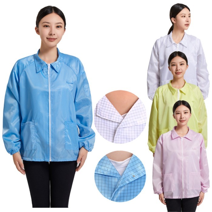 Vận Chuyển 24 Giờ = Lưới Chống Tĩnh Điện Top Chống Bụi Quần Áo Kẻ Sọc Bảo Vệ Nam Nữ Tĩnh Quần Áo Top