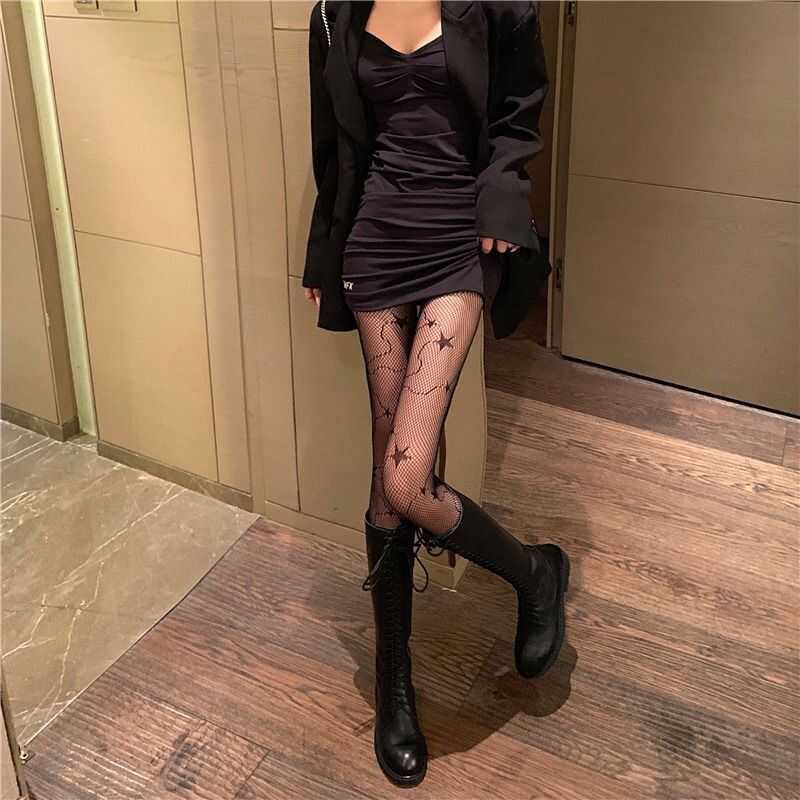 Tối lolita lolita Kim Cương Ngôi Sao Rỗng Đen Lụa Fishnet Vớ lolita Quần Mỏng Nữ Trắng Vớ