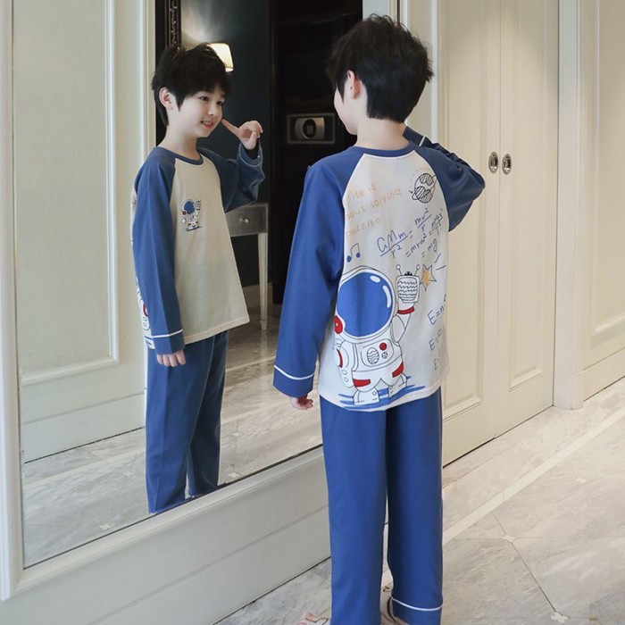 Boys' Pajamas Season Cotton Long-sleeved Thin Children's Pajamas Boys Home Clothes Middle And Ol