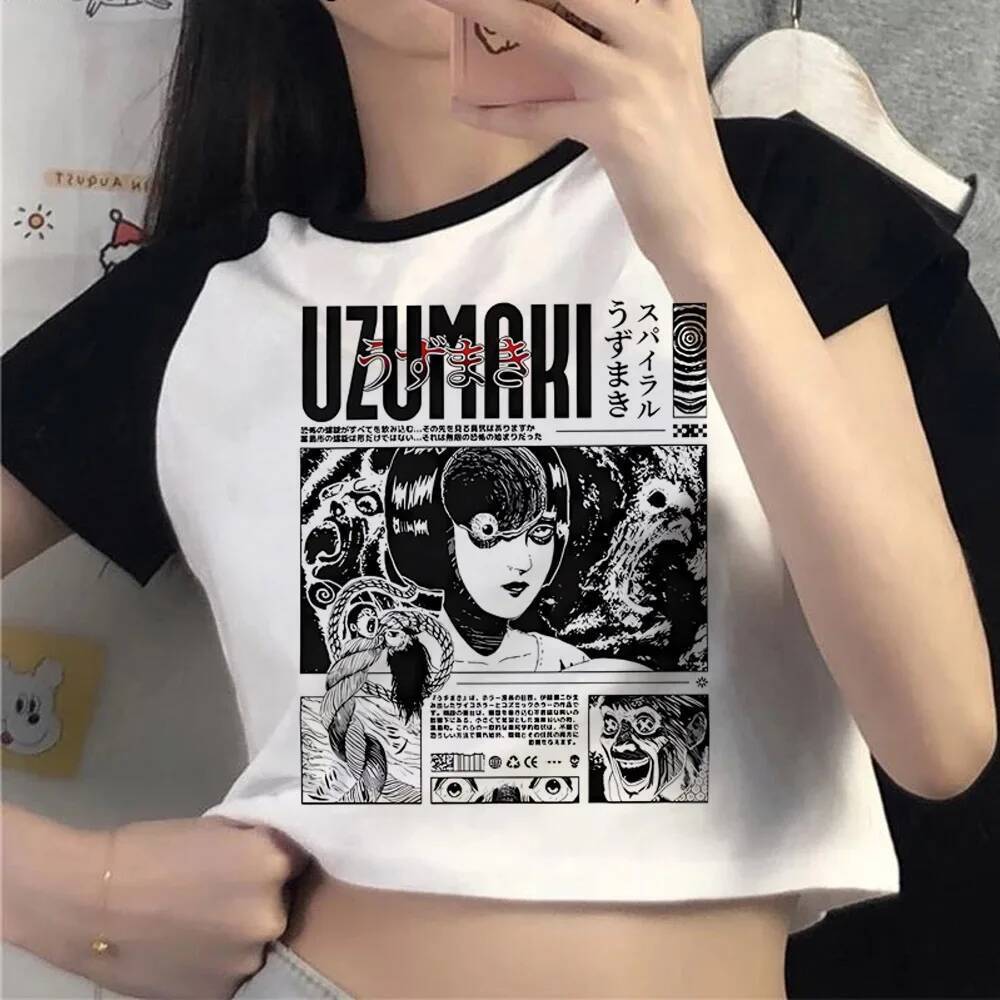 Junji Ito crop top nữ emo grunge jojifuku goth áo sơ mi mùa hè grunge cổ điển nhật bản gothic