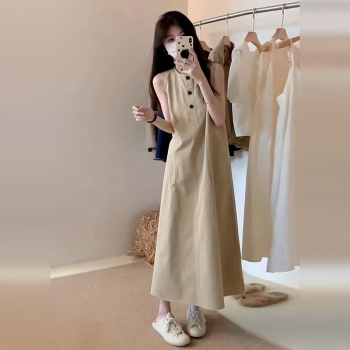 New Retro Style Sports Dress French Style Sleeveless Long Dress Comfortable And Breathable Su