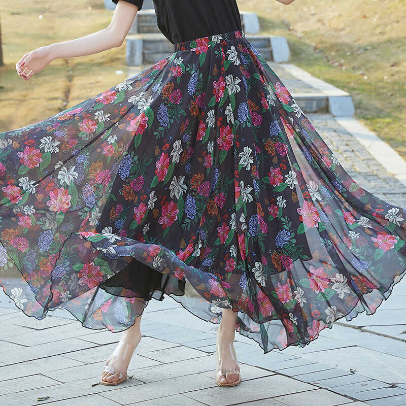 Váy in hình nữ 2025 Váy xoay lớn Bohemian Váy nữ