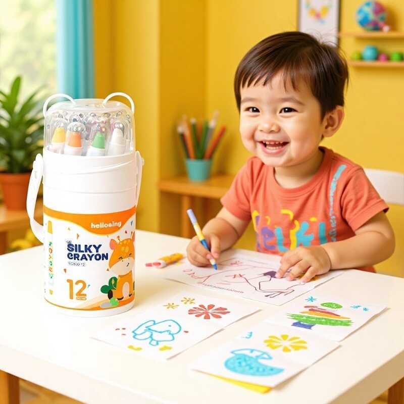 Xoay Crayon Silky Crayon 24 Màu Có Thể Giặt Được Không Bẩn Tay Mẫu Giáo Dầu Chuyên Dụng Bút Màu Past