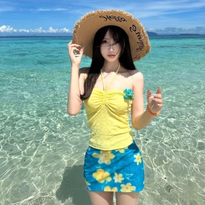 Bikini Island Beach Holiday Pure Lust Phong cách Bikini Váy xẻ ba mảnh Bộ suối nước nóng