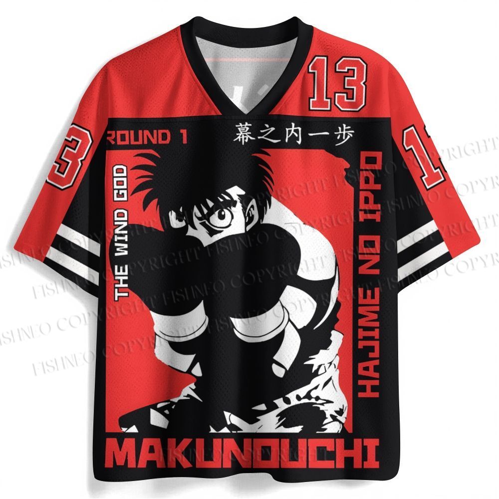 Nam Mới Makunouchi Ippo Jersey Boxing Graphic Tròn 1 Nhãn Tay Ngắn Hajime No Ippo Thần Gió Anime Thư