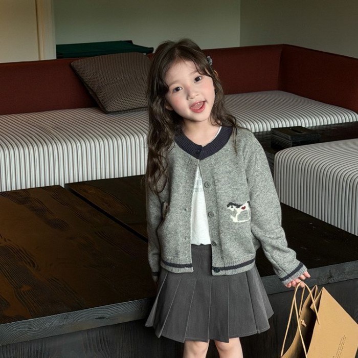 Girls Autumn Clothing Cute Pony Embroidered Knitted Cardigan Children's Korean Version Contra