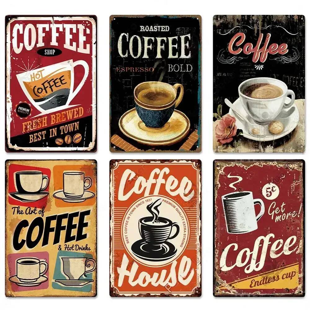HD Tín Hiệu Vintage Coffee House Trang Trí Tường - Retro Coffee Shop Espresso Kim Loại Poster Cho Nh