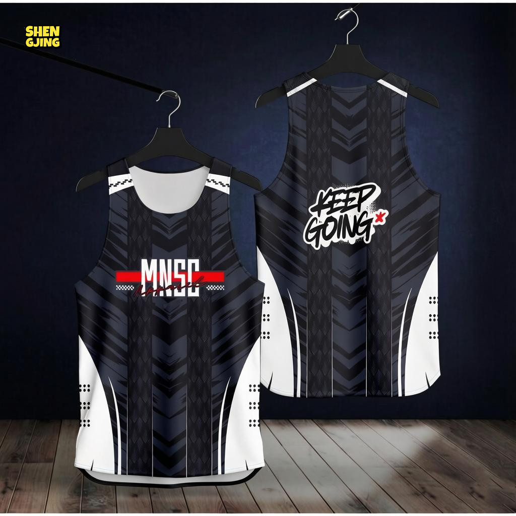 SHENGJING-MNSC Keep Going Chevron Running Singlet Quick Dry Tank Top