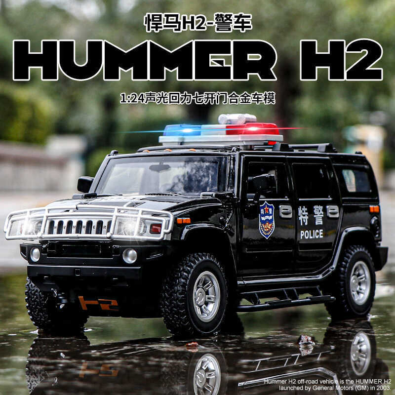 Đen Mamba 1: 24 Hummer H2 Xe Cảnh Sát Mô Hình Hợp Kim Mô Phỏng Âm Thanh Ánh Sáng Kéo Lại Đồ Chơi Trẻ