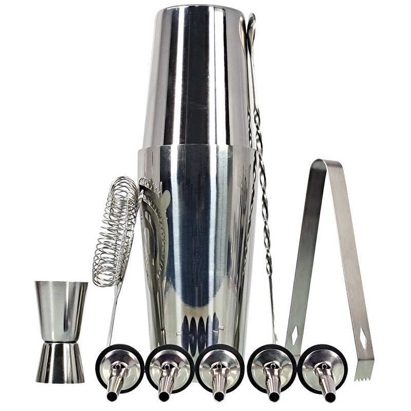 Bộ 10 Món Phong Cách Mỹ Thép Không Gỉ Bartender Boston Shaker Shaker Cocktail Set Bar Bartender Tool