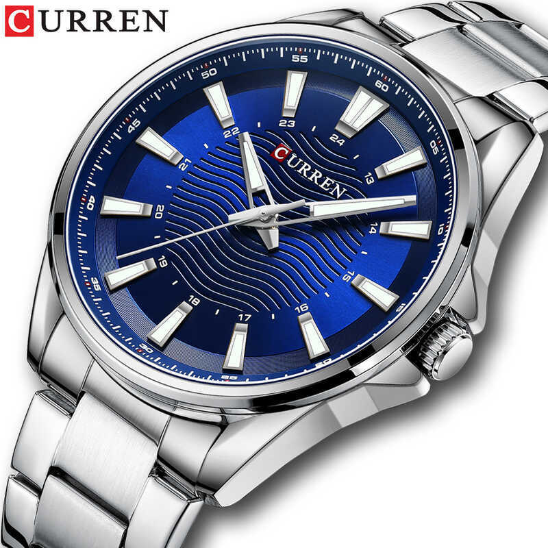 CURREN CURREN 8424 Ngoại Thương Nam Dây Thép Tròn Đồng Hồ Chống Thấm Nước Kinh Doanh Đồng Hồ Đeo Tay