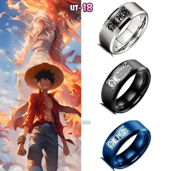Nhẫn One Piece Cướp Biển Mũ Rơm Luffy Logo Nhẫn Thép Titan Khắc Cá Tính Nam Nữ Hoạt Hình Ngoại Vi V