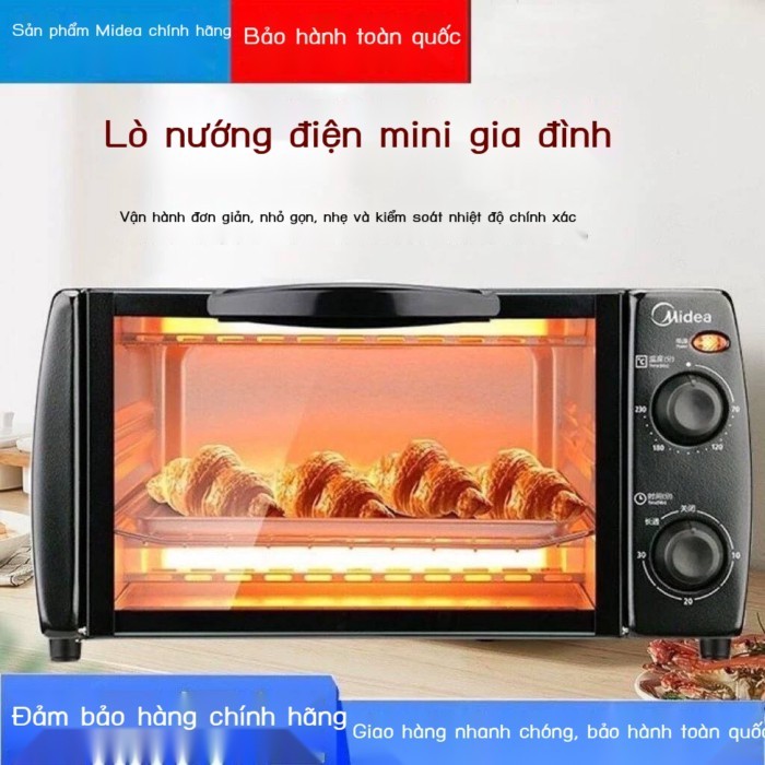 Lò điện Midea/Midea T1-108B 10L, không gian nướng hai tầng, điều khiển cơ học, có bảo hành