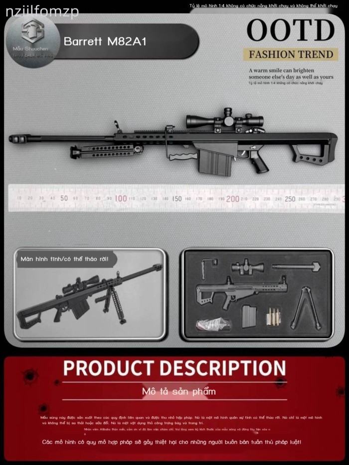 (Mới về) Mô hình súng Barrett M82A1 toàn kim loại tỷ lệ 1:4, có tháo rời, dùng vật trang trí quân s