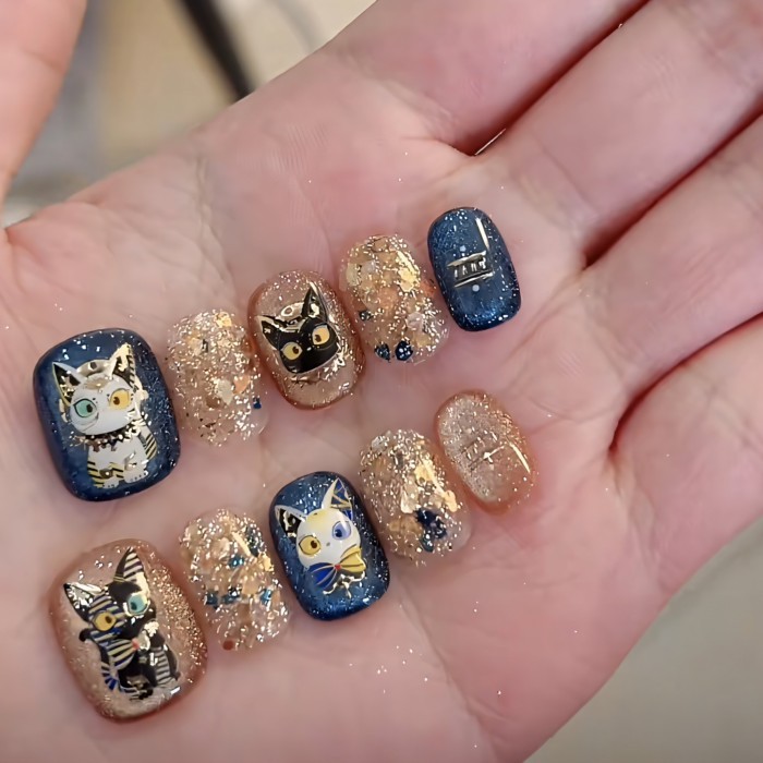[Móng Tay Tay Tay] Mèo Abisnia ~ Jenny Cat Fairy Cat Eye Sequined Móng Tay Ngắn Làm Móng Tay Phong C