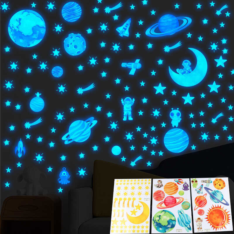 Jusugi Dạ Quang Sticker AFG3562 Universe Planet Star Nhãn Dán Tường Dạ Quang Tùy Chỉnh