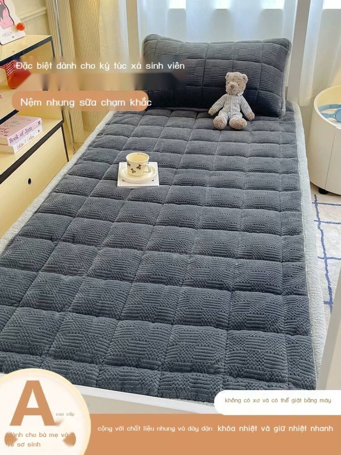 Nệm nhung sữa dày dặn ấm áp mùa đông 90x190cm, nệm ký túc xá sinh viên, ga trải giường đơn.