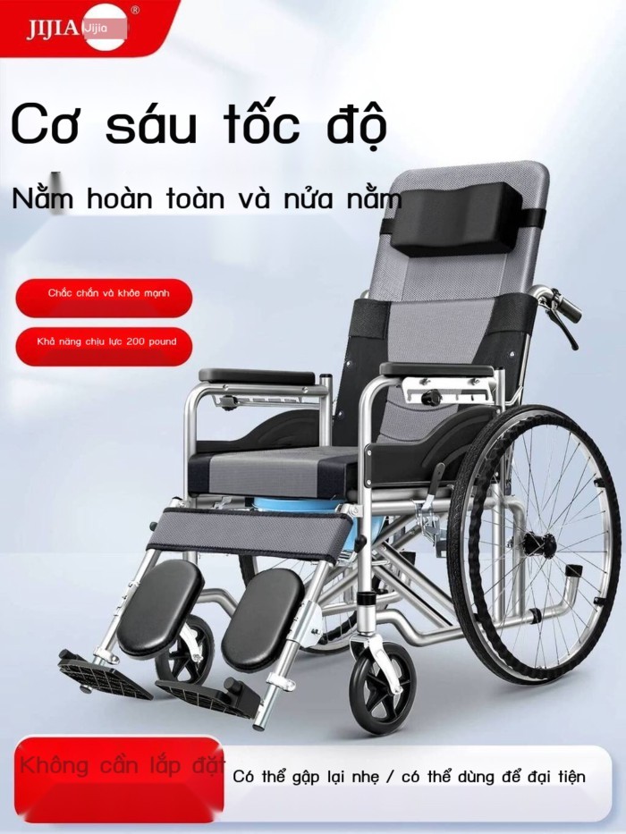 Xe lăn Jijia dành già, nhẹ thể gấp gọn, có ghế ngồi, là thiết bị hỗ di chuyển đa chức năng được nhà