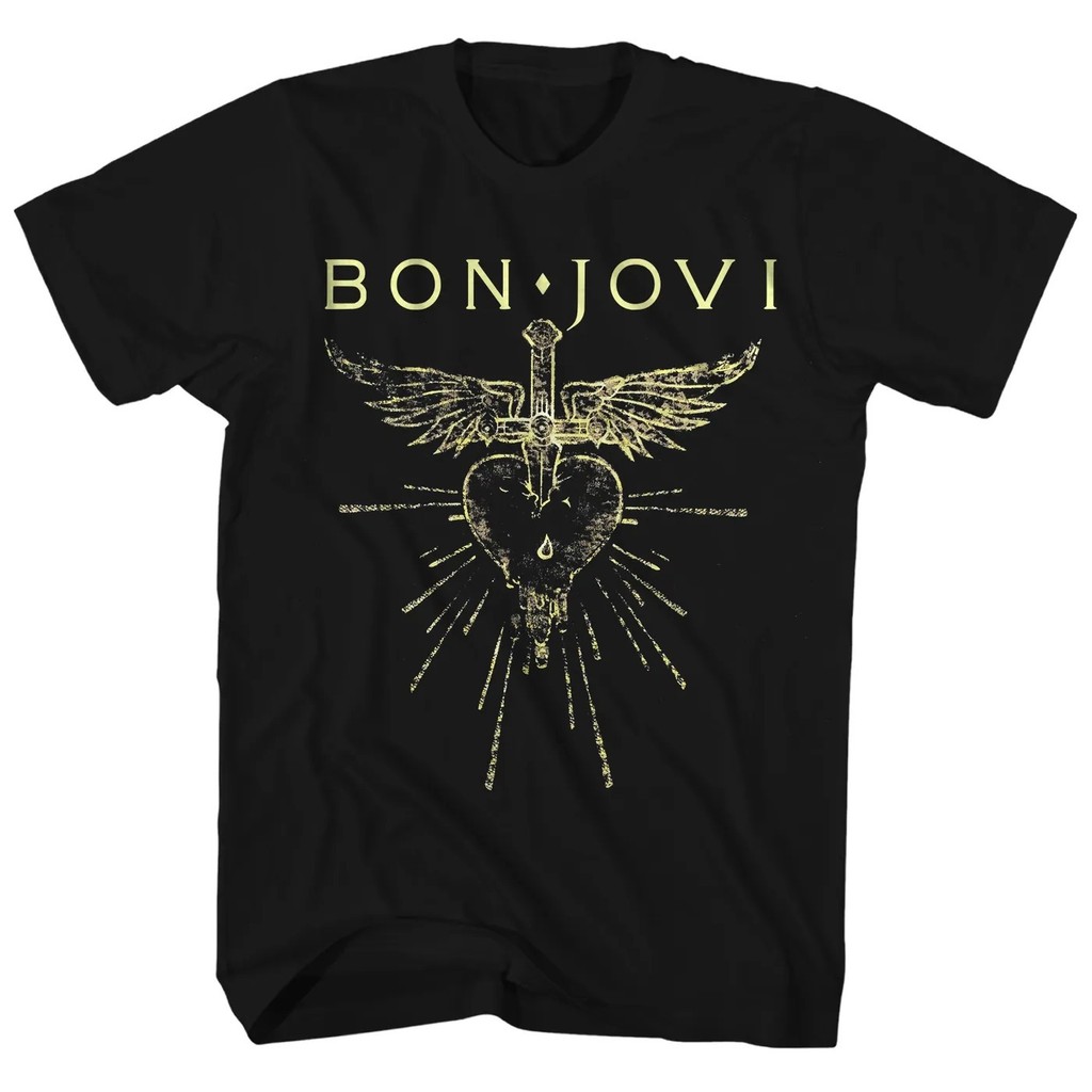 Bon Jovi Áo Phông Trái Tim & Logo Bon Jovi Áo Sơ Mi Quá Khổ Y2K Tee Nam Nữ Cotton Dáng Rộng Đường Ph