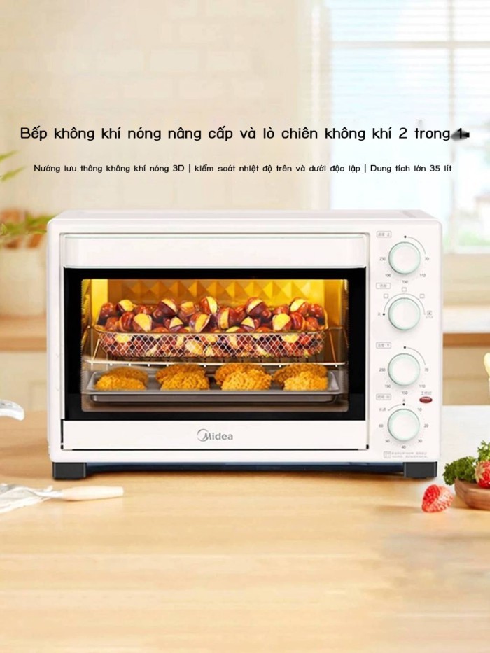 Lò Midea dùng trong gia đình, nồi chiên không dầu, đối lưu, lò nướng điện đa chức năng dung tích lớ