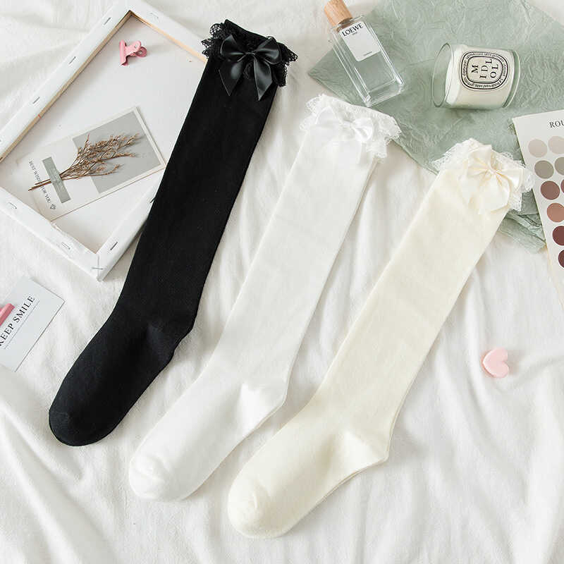 Vớ Bê Nữ Trắng lolita Ngọt Ngào Bé Gái Ren Nơ Vớ ins lolita Đồng Phục Vớ Dài Đến Đầu Gối