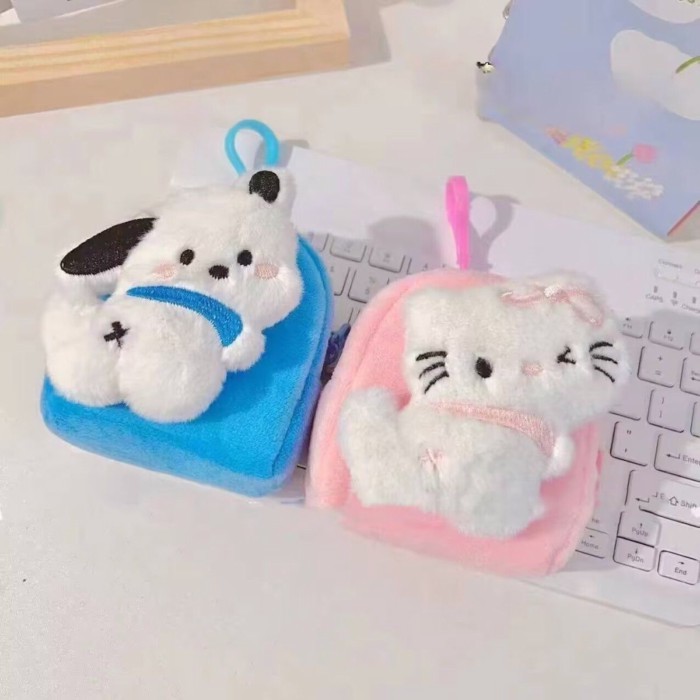 Pacha Dog Mini School Bag Coin Purse Tai nghe Túi lưu trữ Cặp đôi Móc khóa Mặt dây chuyền sang trọn