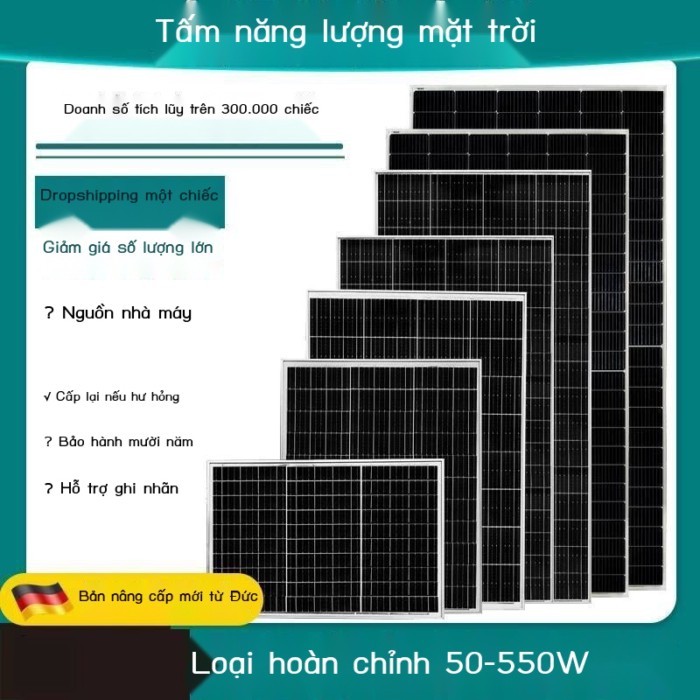 12V mặt trời đơn tinh thể 30W 50W gia đình 100W Mô-đun quang điện 200W Tấm sạc pin 18V
