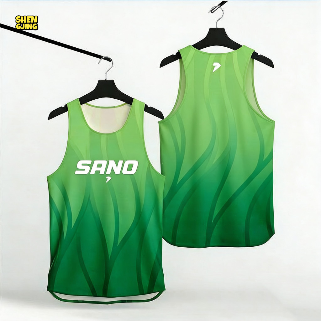 SHENGJING-SANO Green Gradient Wave Running Singlet Quick Dry Tank Top