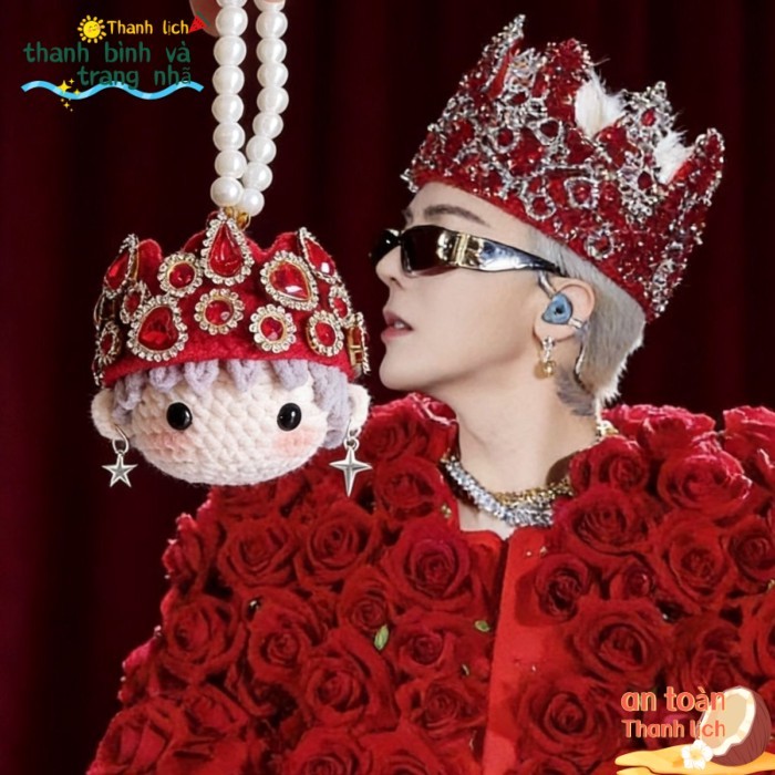 Jiyong Đỏ Hoa Hồng Full Vương Miện Kim Cương Túi Móc Khóa Mặt Dây Chuyền Búp Bê Handmade Quà Tặng S